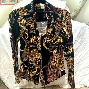 Gold and Black snap front blouse